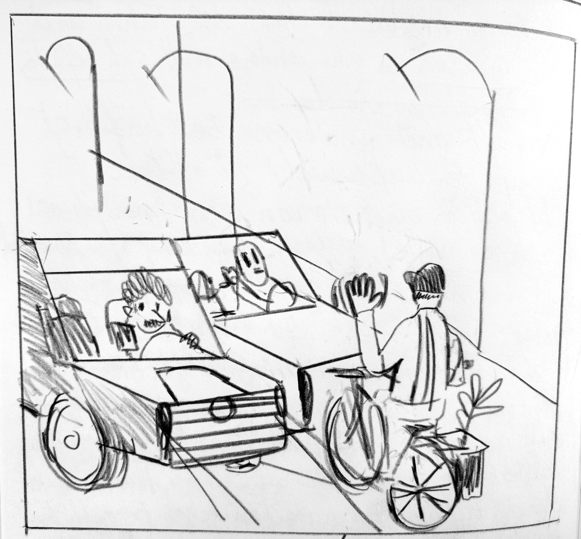 Waving at cars